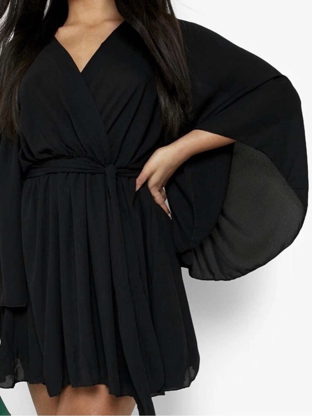 Boohoo Angel Sleeve Wrap Dress